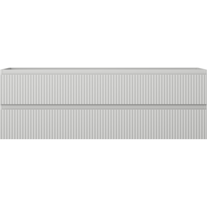 Underskap til servant i lysgrå matt med riflet front og to skuffer, sett rett forfra.