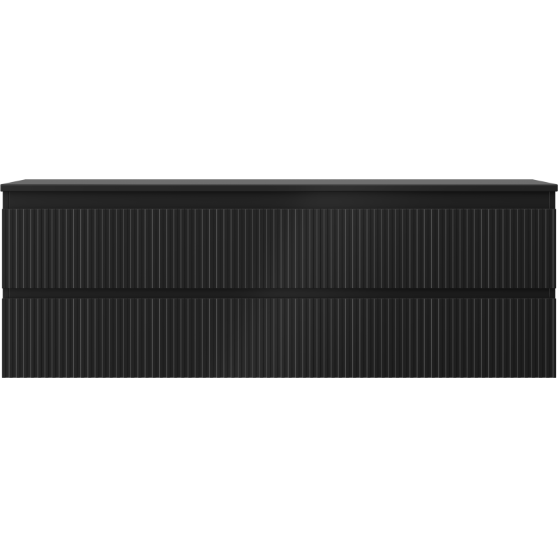 Underskap til servant Mexen Rivel 140 cm i svart matt med to skuffer og vertikale riller.