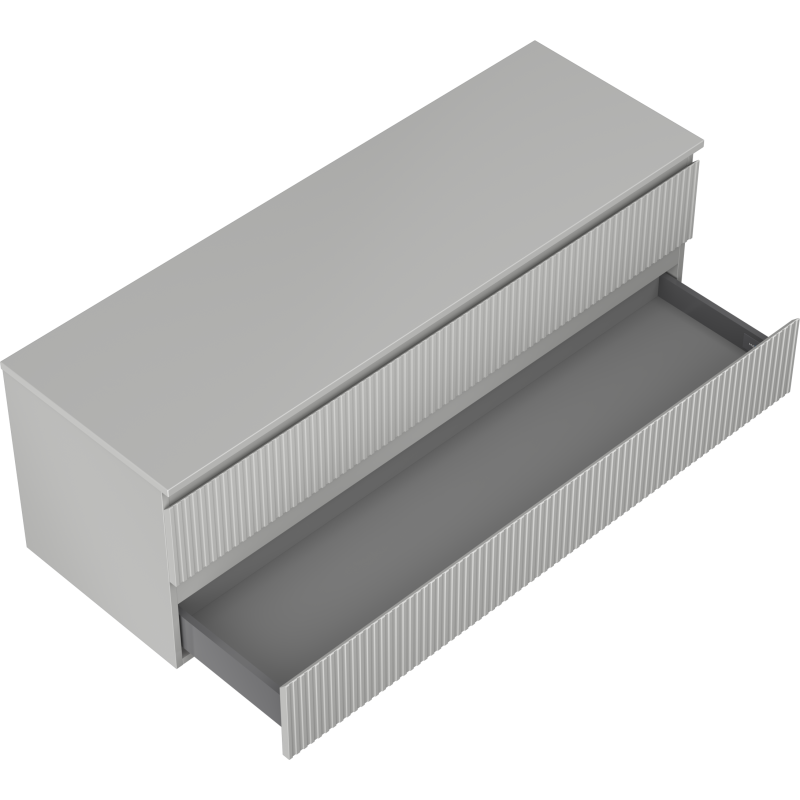 Servantskap til bad 140 cm Mexen Rivel i grå matt med to skuffer, én skuff trukket ut.