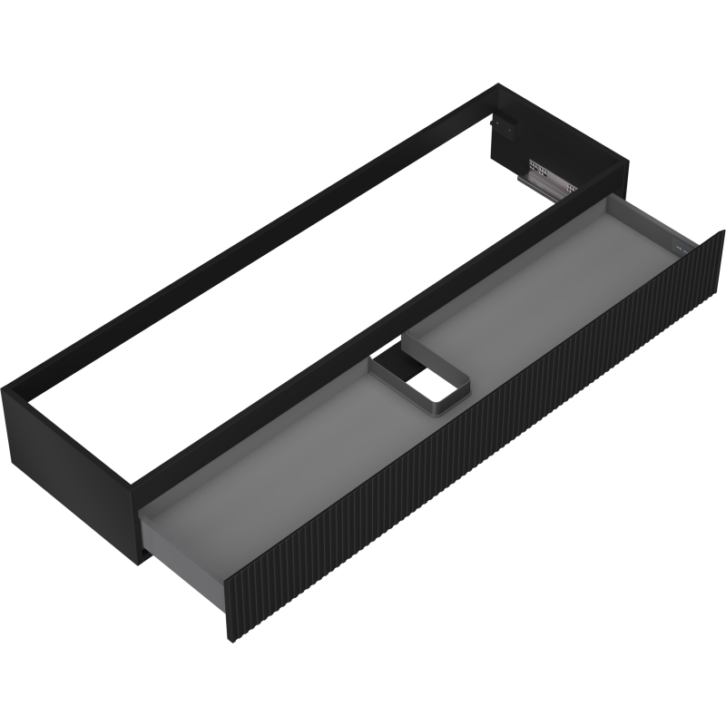 Servantskap uten vask 160 cm Mexen Rivel i svart matt med ribbet front og utsparing for rør.