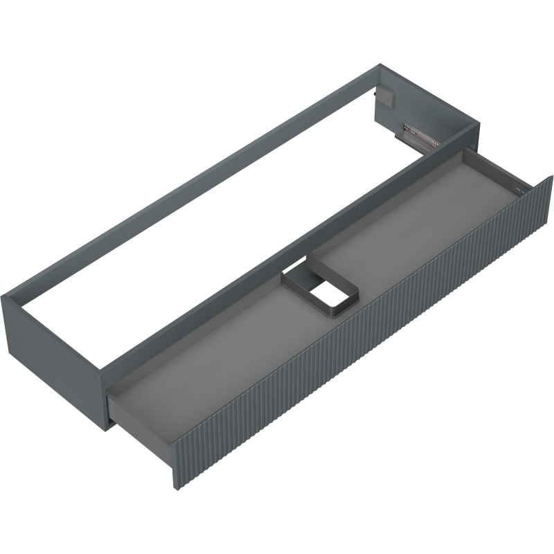 Servantskap uten vask 160 cm grafitt matt med én skuff og riflet front, sett ovenfra.