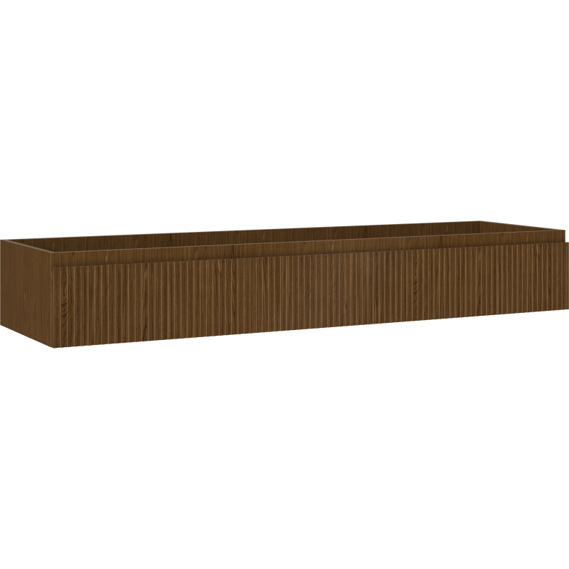 Servantskap 160 cm i valnøtt med én skuff og riflet front, vist fra skrå vinkel.