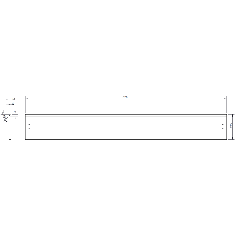 Underskap til servant teknisk tegning med mål for Mexen Rivel 160 cm eik med riflet front.