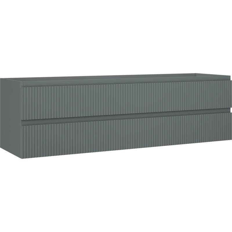 Servantskap 160 cm grafitt matt med to skuffer og vertikale riller, sett fra skrå front.