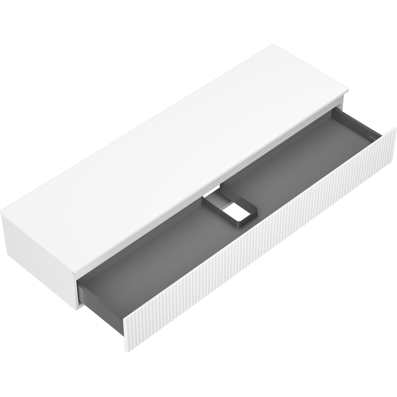 Servantskap uten vask 160 cm Mexen Rivel i hvit matt med åpen skuff og vertikale riller.