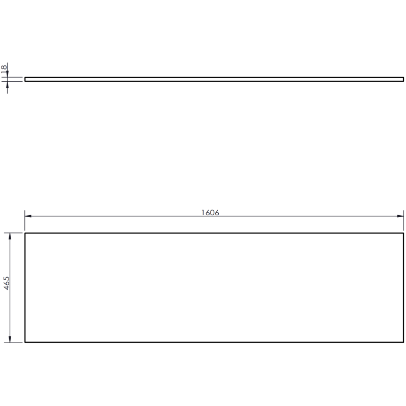 Underskap til servant teknisk strektegning med mål for Mexen Rivel 160 cm, sett fra siden og forfra.