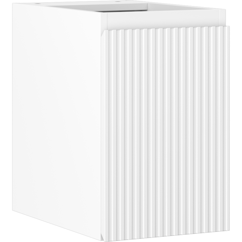 Servantskap 30 cm hvit matt med riflet front, sett fra siden, moderne og stilrent design.