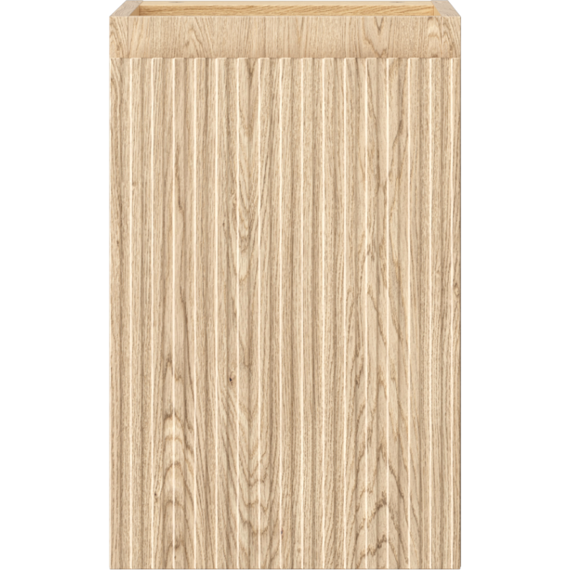 Underskap til servant i lys eik med riflet front og tydelig trestruktur, sett rett forfra.