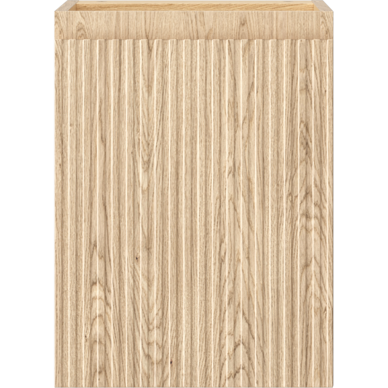 Underskap til servant i lys eik med riflet front og én dør, sett rett forfra uten synlige håndtak.