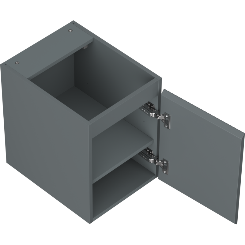 Servantskap uten vask 35 cm grafitt matt, åpen dør med synlige hengsler og innvendig hylle.