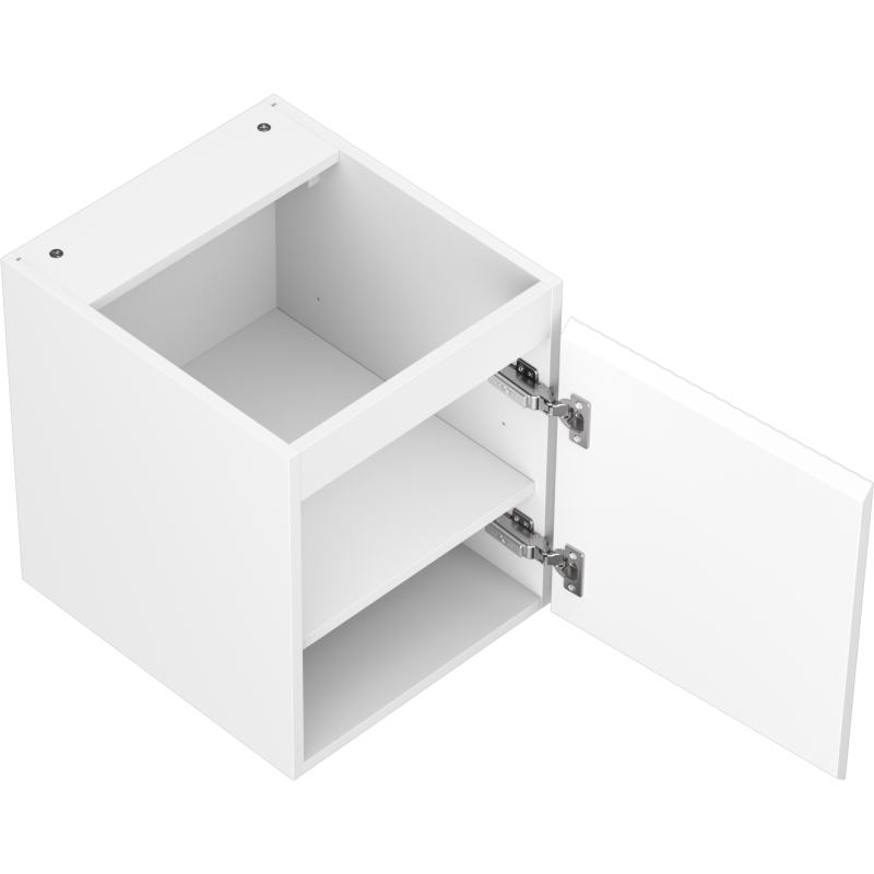 Servantskap uten vask 40 cm hvit matt med riflet front, åpen dør og synlig justerbar hylle.