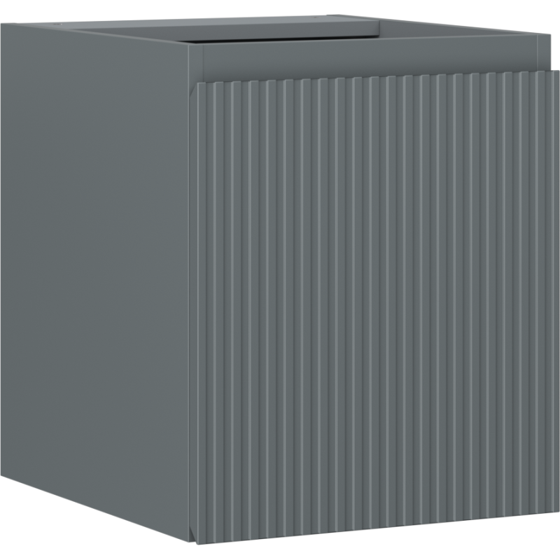 Servantskap 40 cm grafitt matt med riflet front, vist fra hjørneperspektiv.