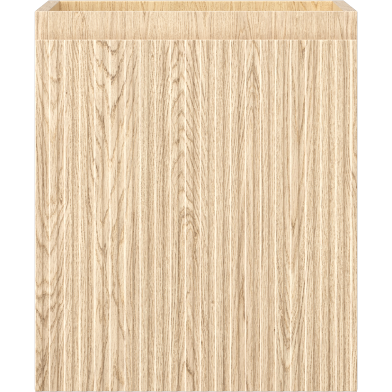 Underskap til servant i eik med riflet front og én skuff, vist rett forfra uten synlige håndtak.