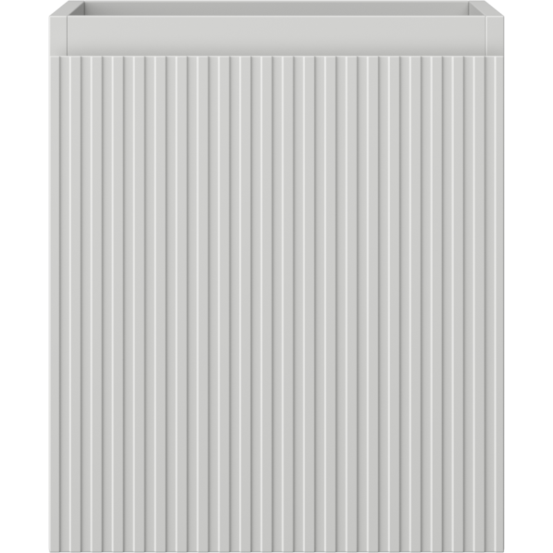 Underskap til servant i lys grå matt utførelse med vertikale riller og minimalistisk design, sett forfra.