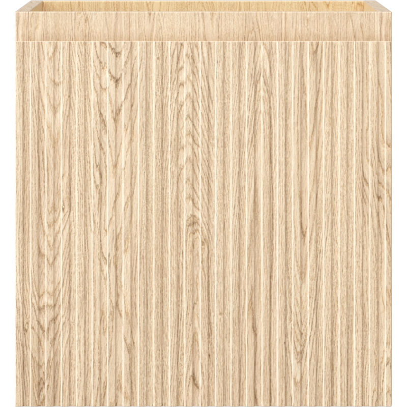 Underskap til servant i lys eik med riflet front og én skuff, vist rett forfra.