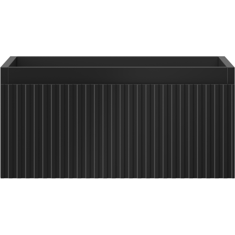 Underskap til servant i svart matt metall med riflet front, sett rett forfra.