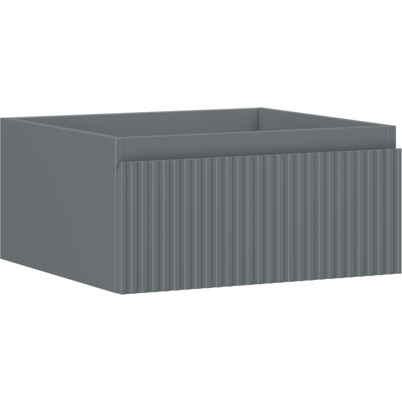 Servantskap 50 cm grafitt matt med én skuff og vertikalt rillet front, sett skrått forfra.