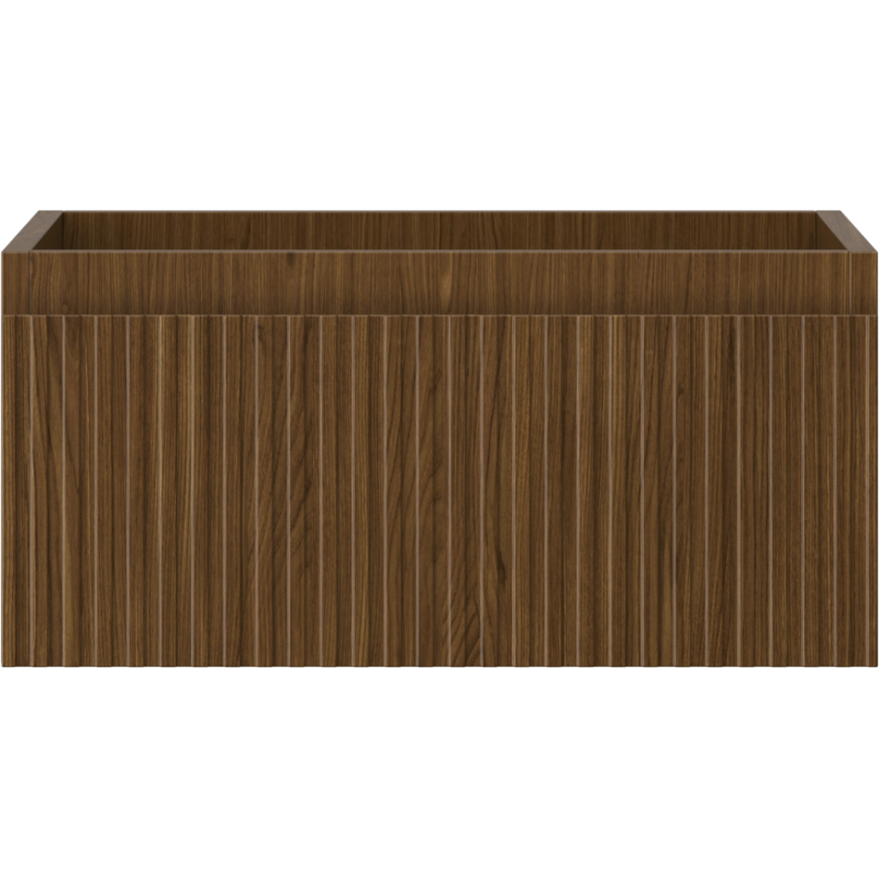 Underskap til servant i valnøtt med riflet front og én skuff, sett rett forfra.