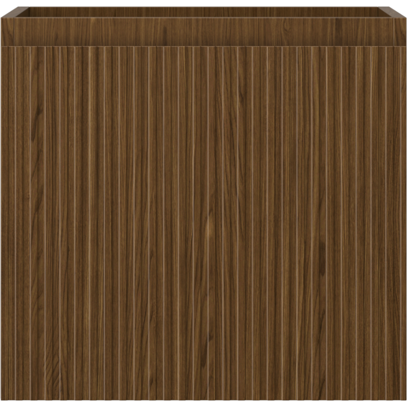 Underskap til servant i valnøtt med riflet front og én skuff, sett rett forfra.