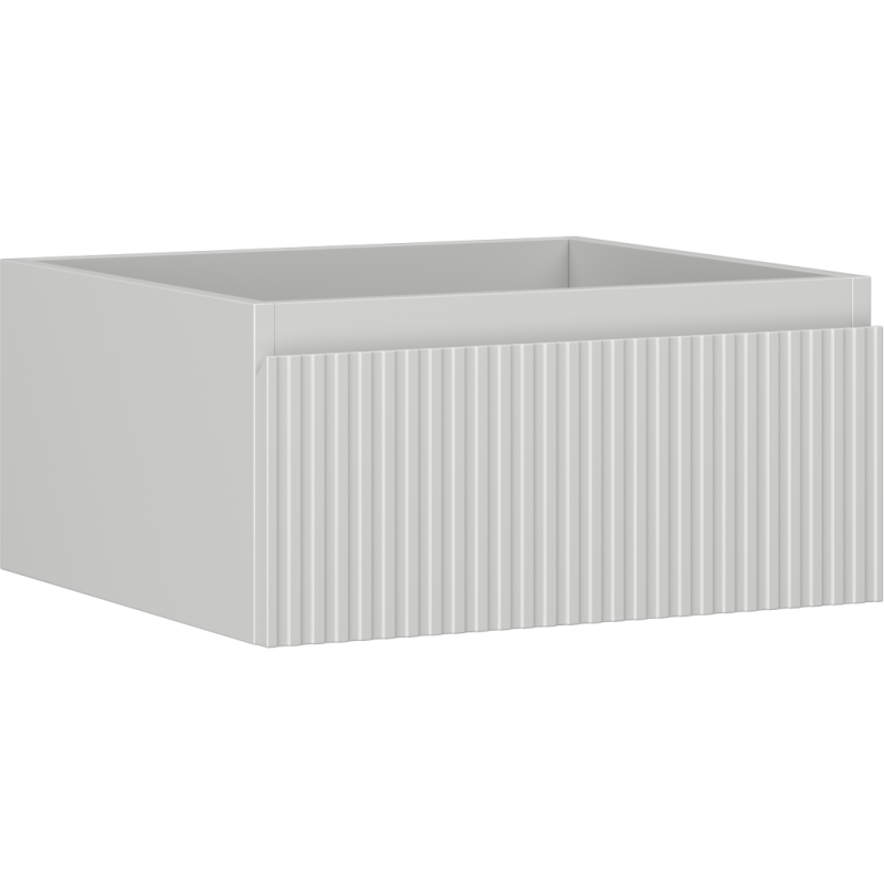 Servantskap 50 cm grå matt med riflet front og én skuff, sett fra skrått forsideperspektiv.