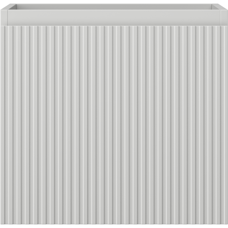 Underskap til servant i lys grå matt finish med vertikale riller, sett rett forfra.