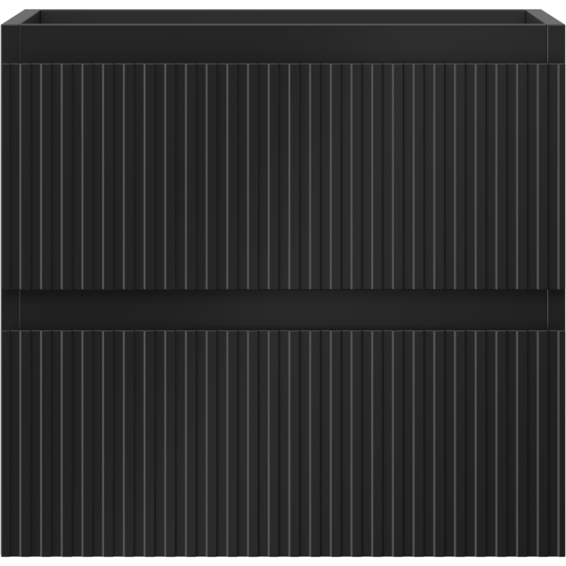 Underskap til servant Mexen Rivel 50 cm i svart matt med vertikale riller og to skuffer forfra.