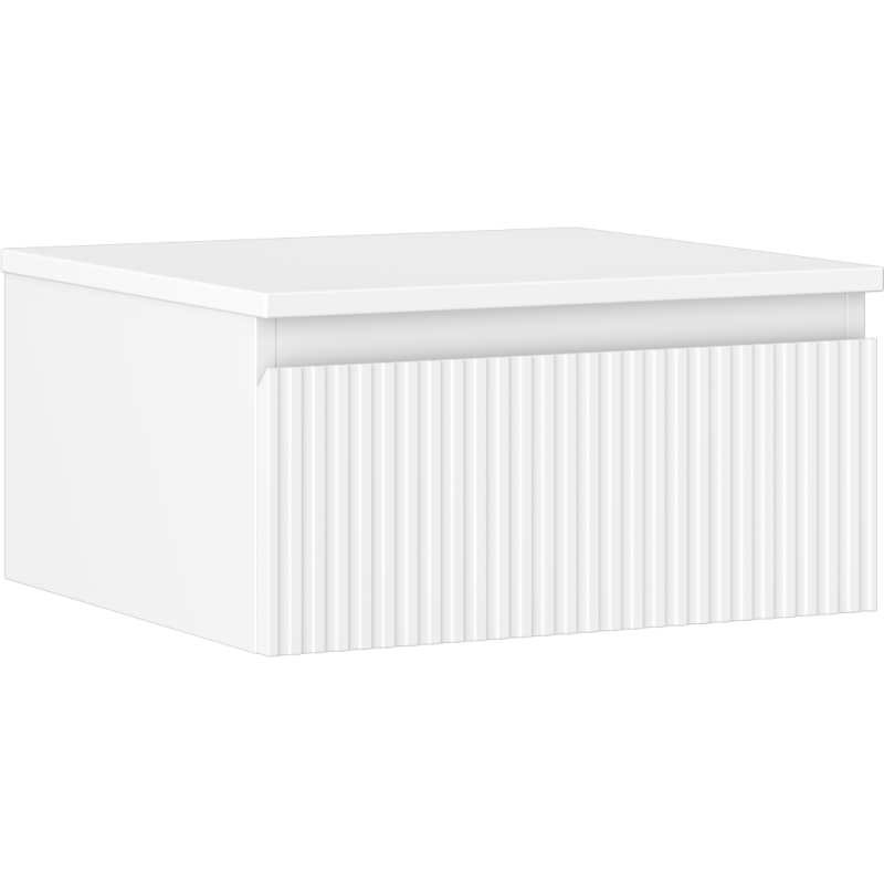 Servantskap 50 cm hvit matt, skrå vinkel med riflet front og glatt topp.