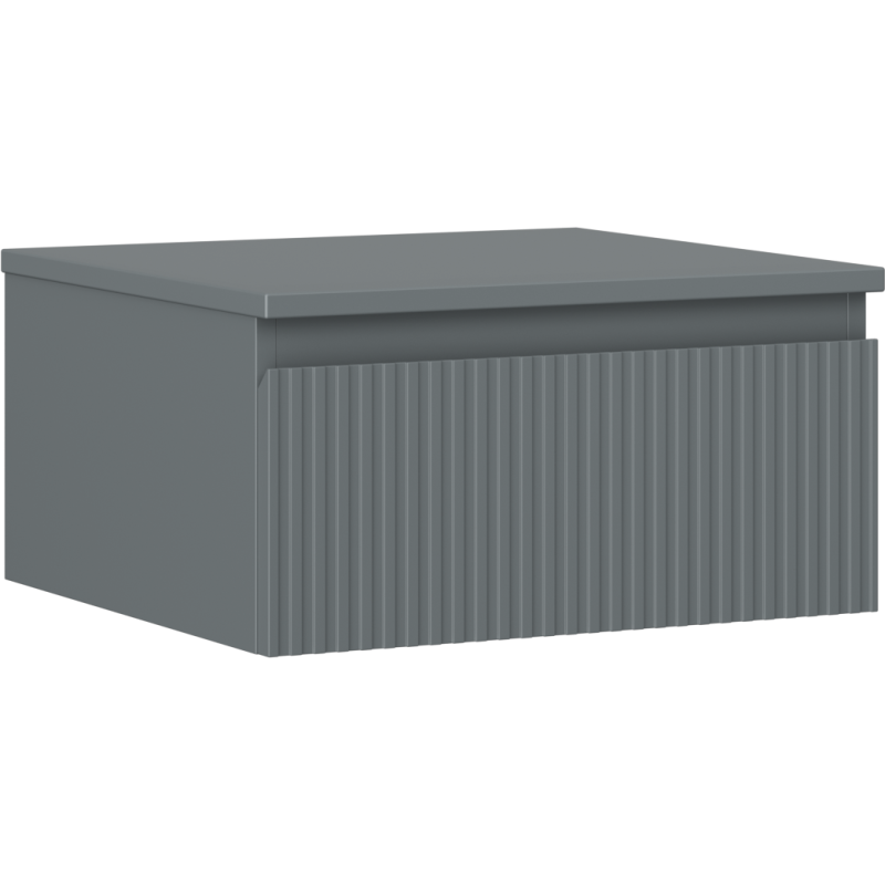 Servantskap 50 cm grafitt matt med riflet front og én skuff, sett fra skrå vinkel.