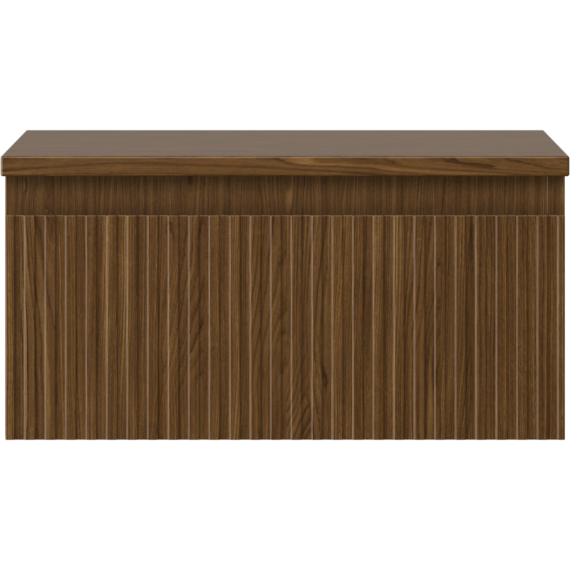 Underskap til servant i valnøtt med riflet front og én skuff, sett forfra.