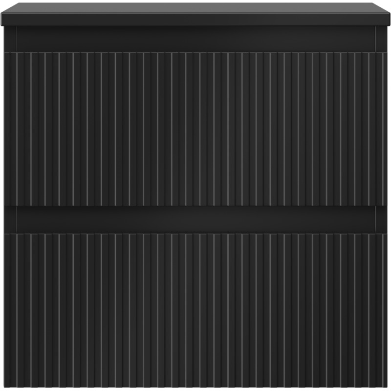 Underskap til servant i svart matt med riflet front og to skuffer, sett rett forfra.