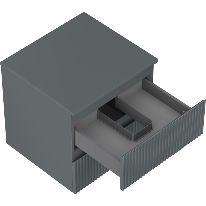 Servantskap uten vask 50 cm grafitt matt med riflet front og åpen skuff med rominndeling.