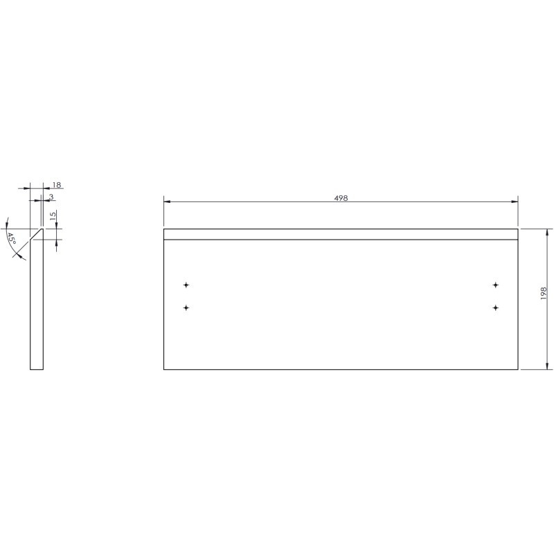 Underskap til servant teknisk tegning med mål og monteringshull for Mexen Rivel 50 cm servantskap.