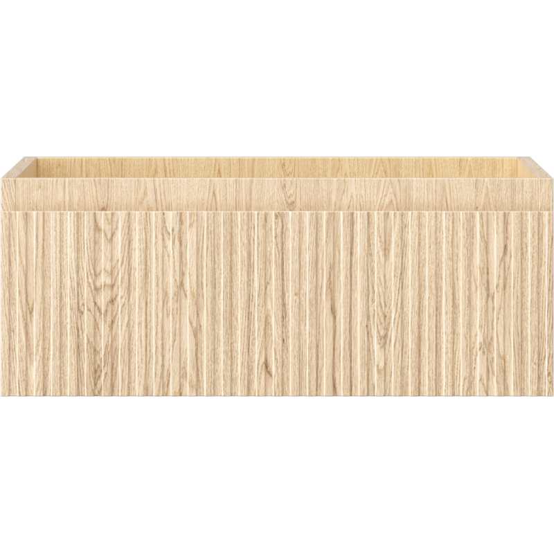 Underskap til servant i lyst eiketre med riflet front og én skuff, sett rett forfra.