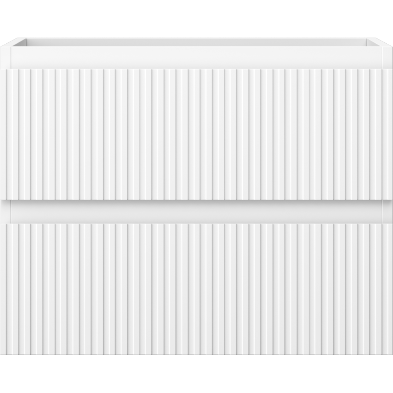 Underskap til servant 60 cm hvit matt med to skuffer og riflet front, sett rett forfra.