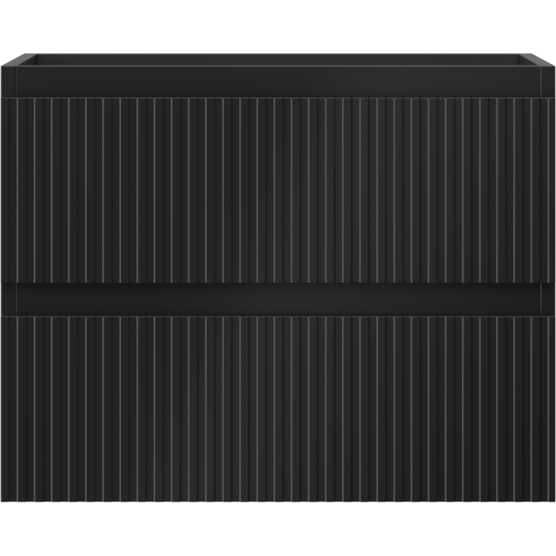 Underskap til servant Mexen Rivel 60 cm i svart matt med vertikale riller og to skuffer.