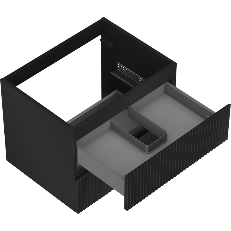 Servantskap uten vask svart Mexen Rivel 60 cm med åpnet skuff og vertikale riller.