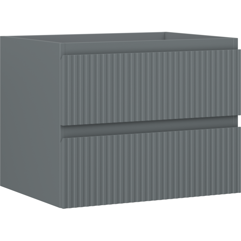 Servantskap 60 cm grafitt matt med to skuffer og vertikale riller, sett fra skrå vinkel.