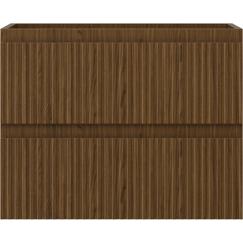 Underskap til servant i valnøtt med to riflete skuffer, sett rett forfra.