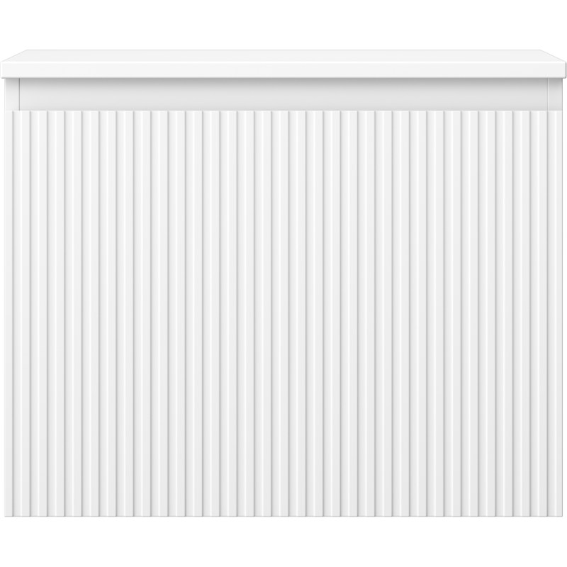 Underskap til servant 60 cm hvit matt med riflet front og én skuff, sett rett forfra.