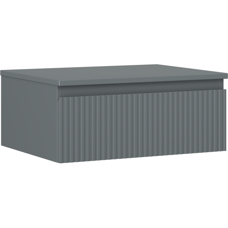 Servantskap 60 cm grafitt matt med én skuff, vertikale riller og moderne design, sett fra skrå vinkel.