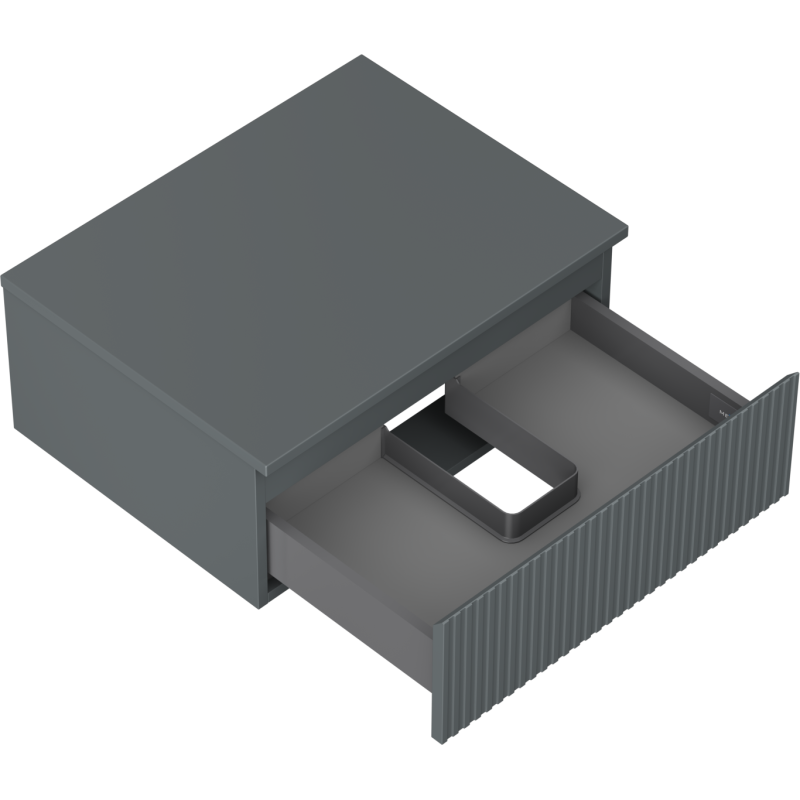 Servantskap uten vask 60 cm Mexen Rivel i grafitt matt med åpen rillet skuff og rominndeling.