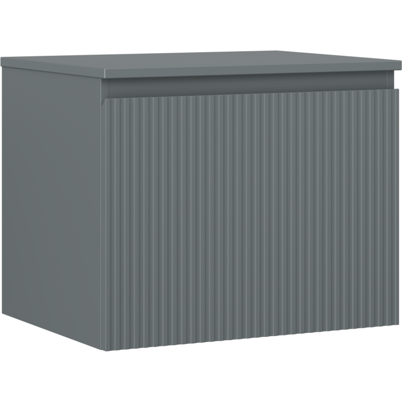 Servantskap 60 cm grafitt matt med én skuff, sett skrått forfra med lokk og vertikale riller.