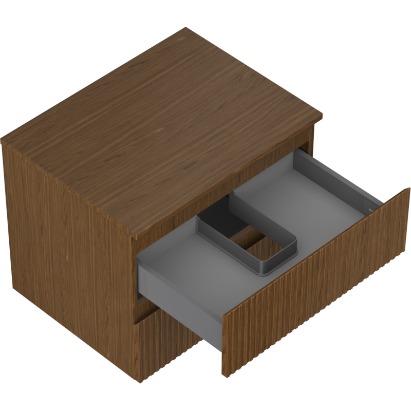 Servantskap uten vask 60 cm Mexen Rivel i valnøtt, to skuffer hvor øverste er trukket ut, sett ovenfra.