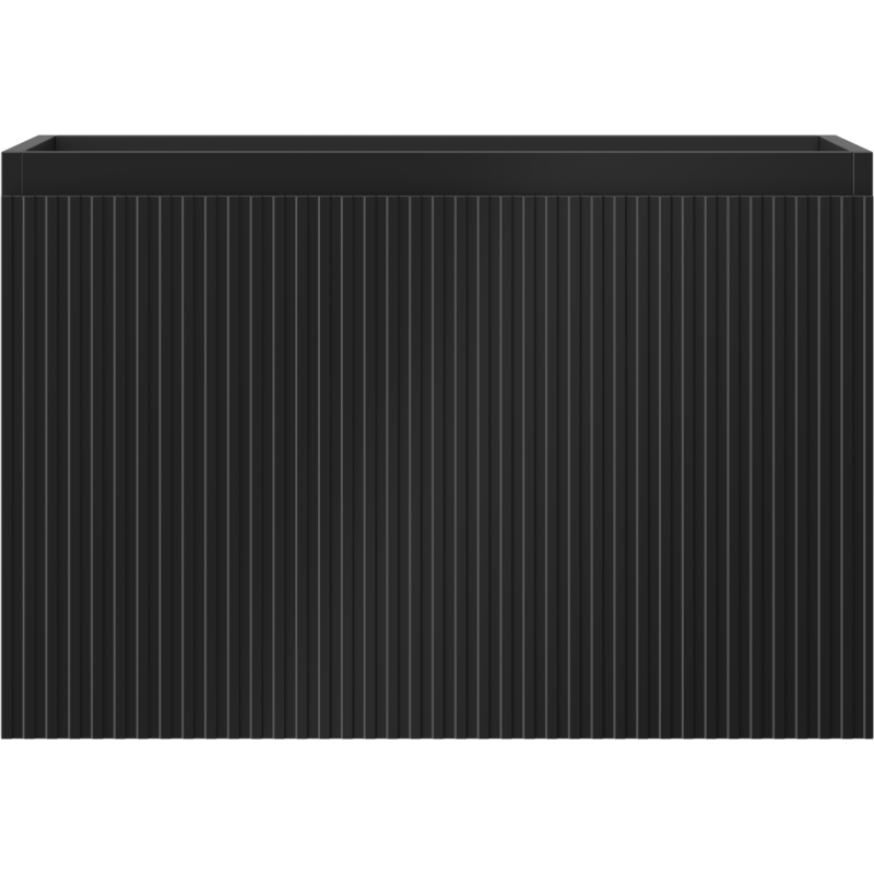 Underskap til servant i svart matt metall med riflet front, sett forfra med åpen toppkant.