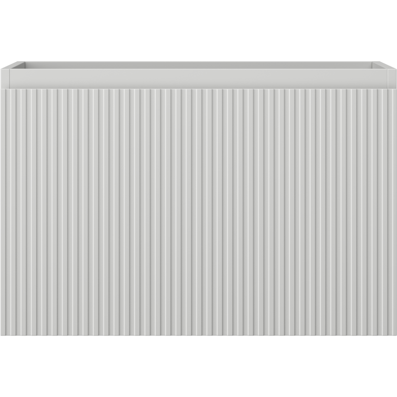 Underskap til servant i grå matt finish med én skuff og vertikal riflet front, sett forfra.