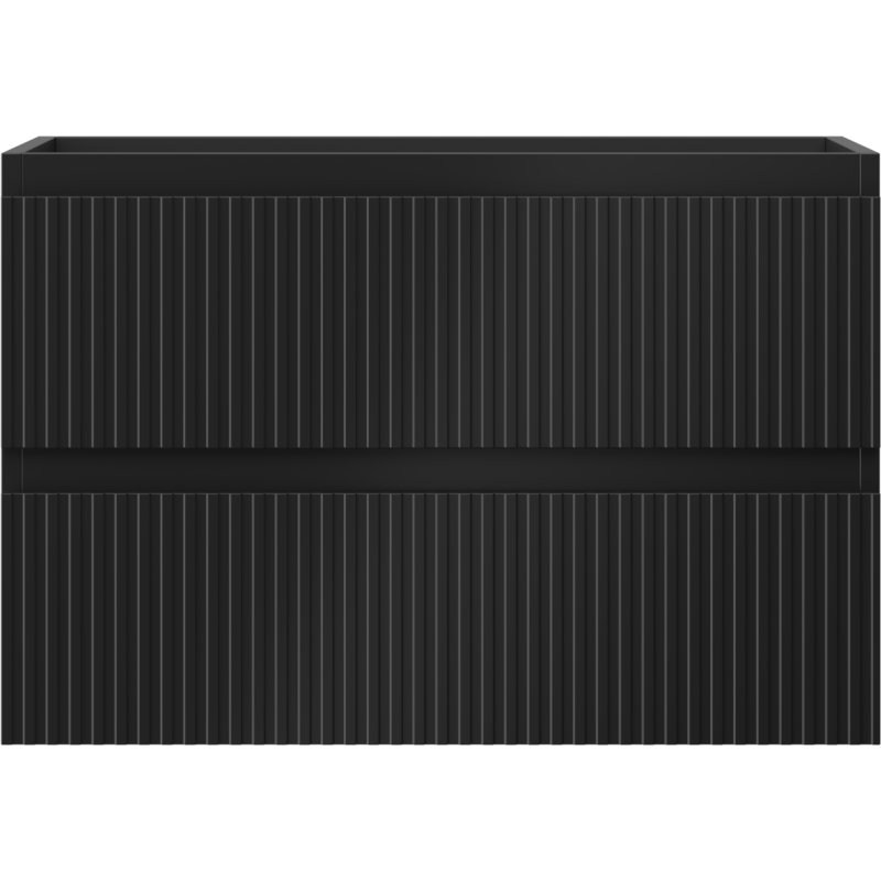 Underskap til servant Mexen Rivel 70 cm i svart matt med to skuffer og vertikale riller.