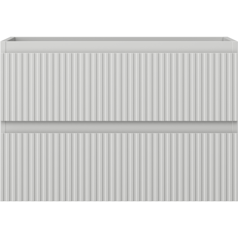 Underskap til servant i lys grå med riflet front og to skuffer, sett rett forfra.