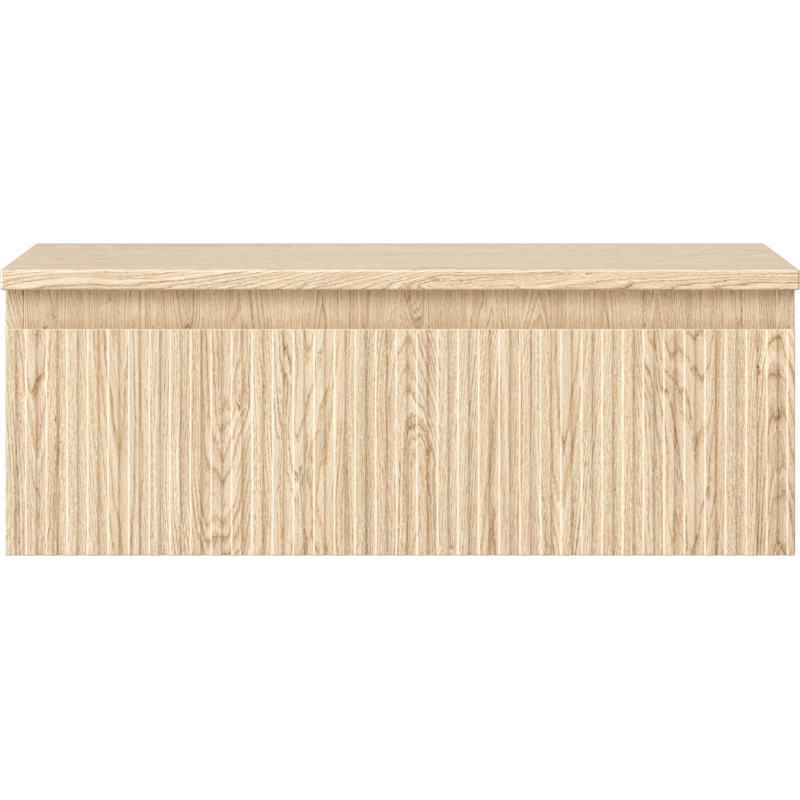 Underskap til servant i eik med én skuff og riflet front, sett rett forfra.