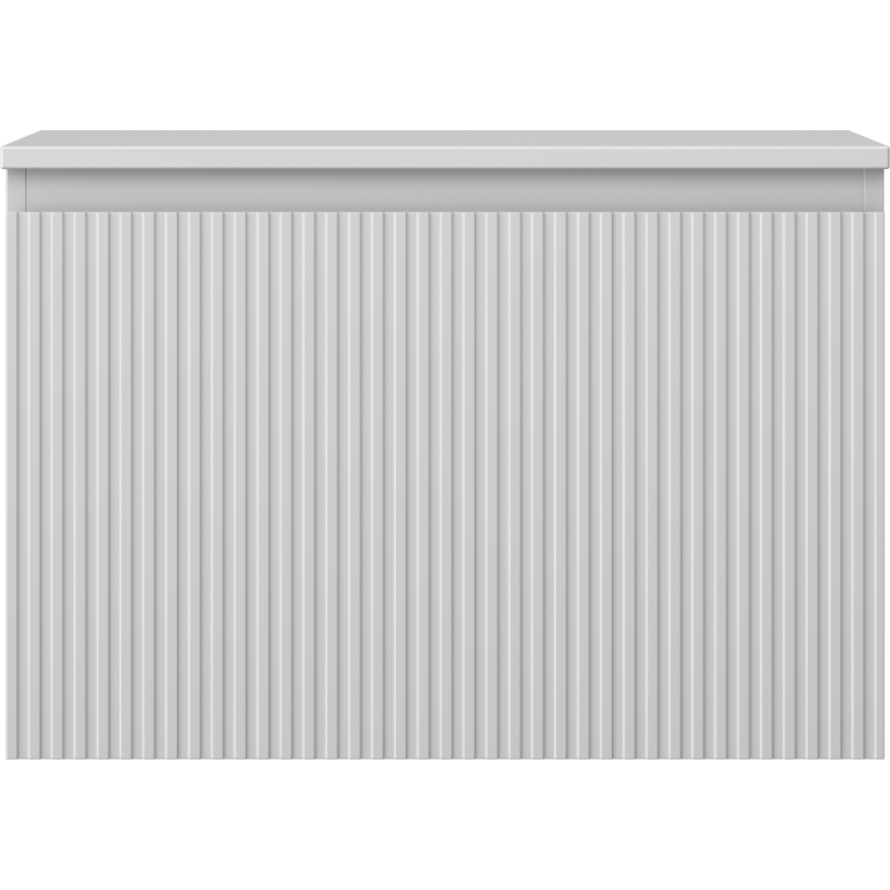 Underskap til servant i lys grå matt med riflet front og én skuff, sett rett forfra.