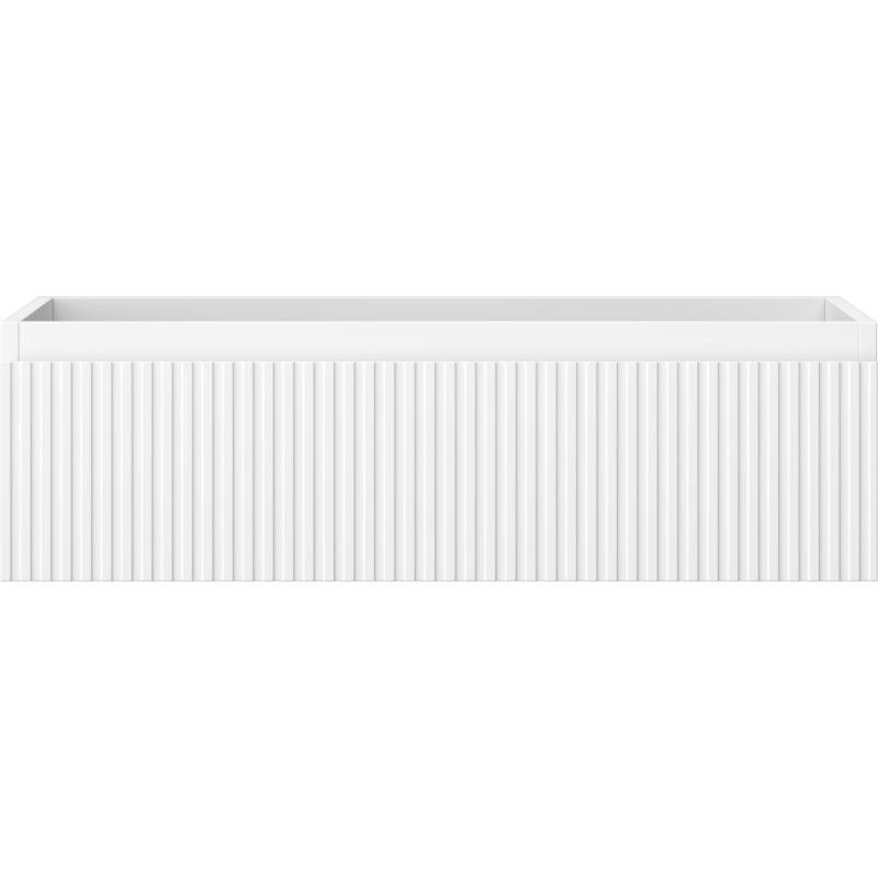 Underskap til servant i hvit matt med vertikale riller, sett rett forfra, modell Mexen Rivel 80 cm.